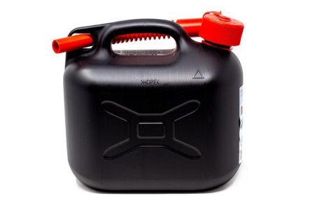 Kraftstoffkanister 5 l, schwarz, für Benzin und Diesel, E10 geeignet mit Sicherheitsverschluss, inkl. Ausgießer