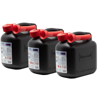 3 Kraftstoffkanister je 5 l, schwarz, für Benzin und Diesel, E10 geeignet mit Sicherheitsverschluss, inkl. Ausgießer