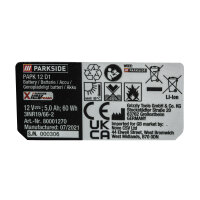 Parkside 12V Batería 5,0 Ah PAPK 12 D1 Li-Ion...