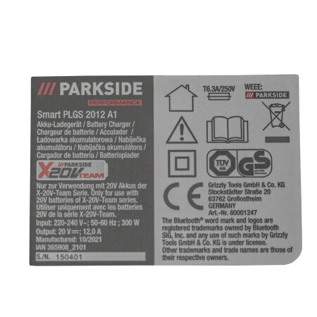 DE/EU 12 Parkside A1 A Parksid, 2012 für Geräte der Ladegerät PLGS 49,99 20V €