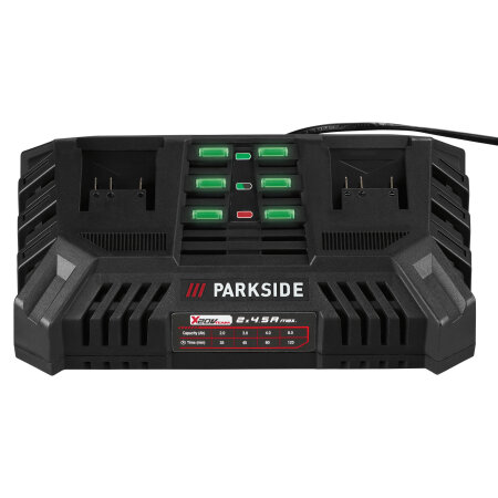 Двойно зарядно устройство Parkside 20V 2x 4,5 A PDSLG 20 B1 UK за устройства от фамилията Parkside X 20V