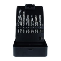 Caixa de metal com brocas (6x madeira, 6x metal, 6x...